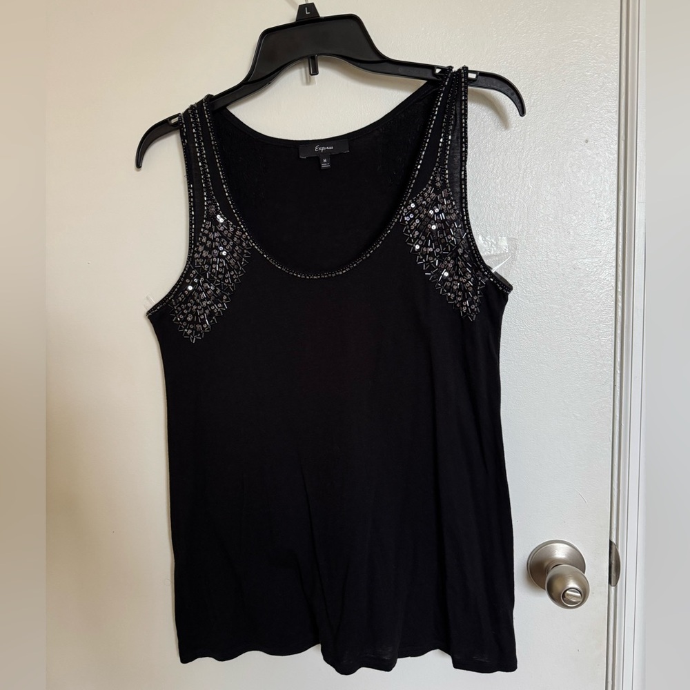 Express Black Fitted Embellished Tank Top,M🦋